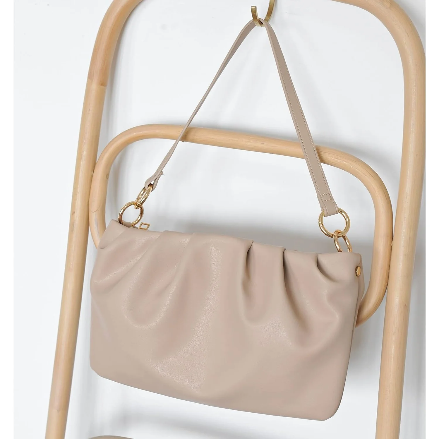 Ruched Shoulder Handbag - Nude