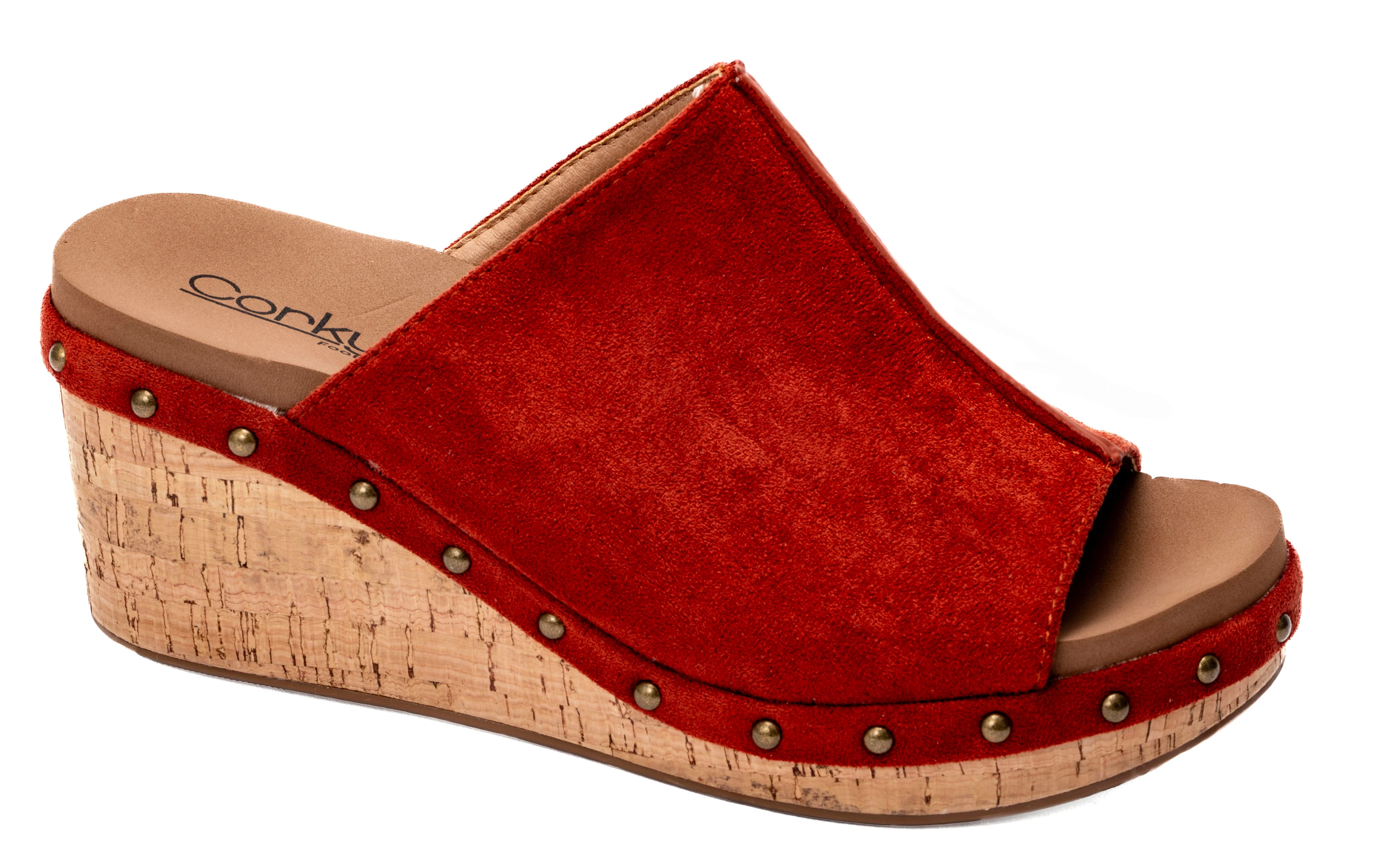 Hissy Fit Wedge 鈥?Rust Faux Suede